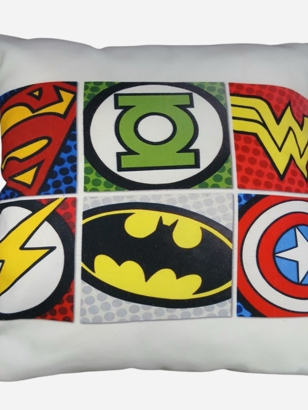 DC Comics Multicolor Superhero Logo Pillow - Black, Yellow, Red, Green, Blue